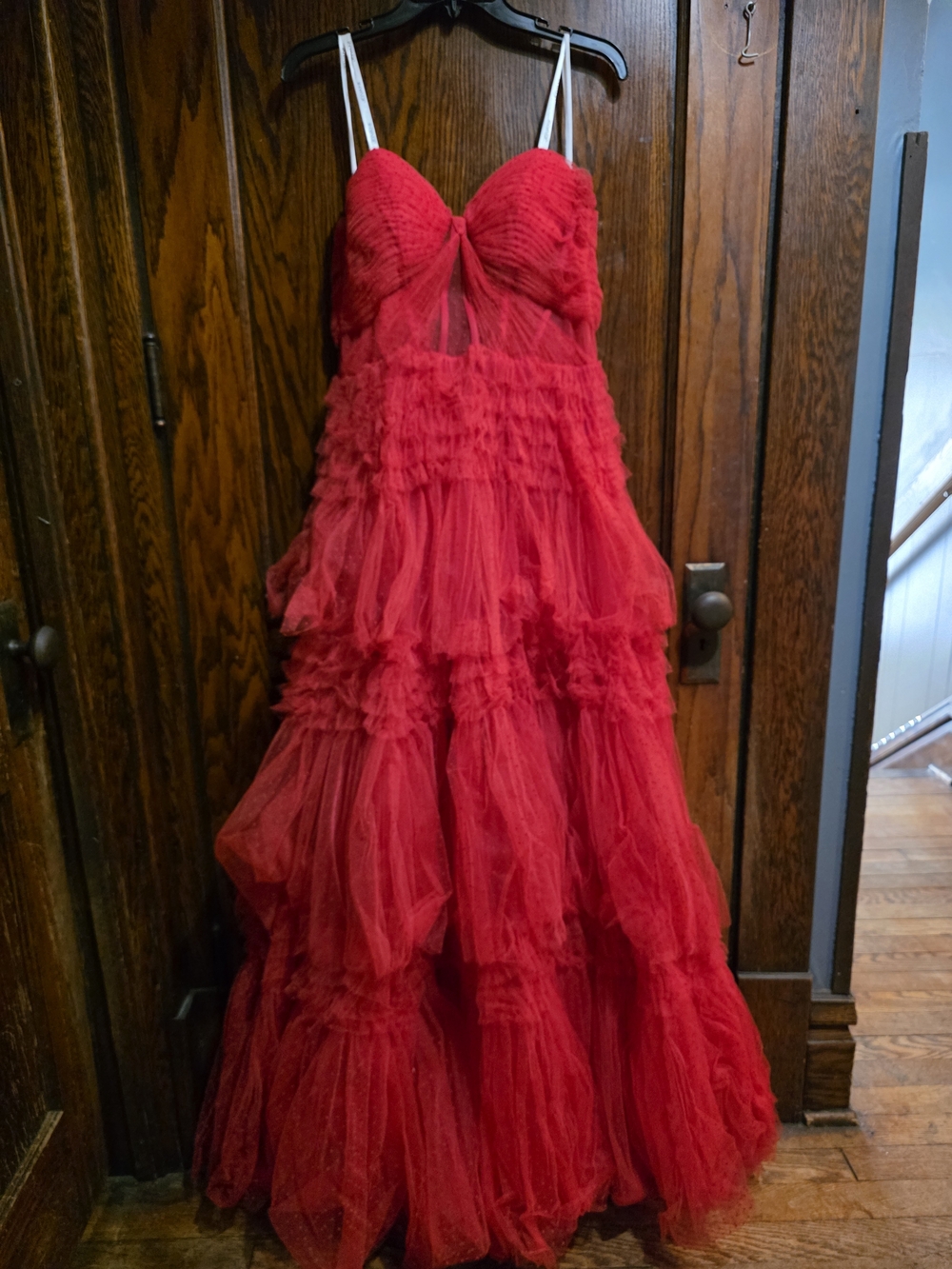 Jovani Red Tiered Ruffled Evening Dress